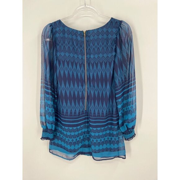 Love, Fire Shift Dress Size XS Sheer Overlay Lined Back Zipper Jewel Blue - Picture 4 of 12